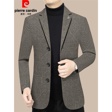 秋冬季新款皮爾卡丹男裝休閑中年男士西服外套修身小西裝上衣單件