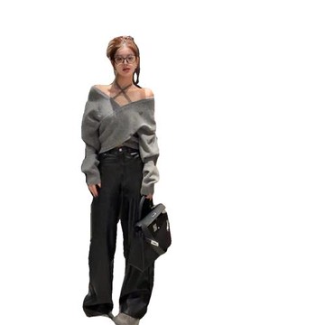 辣妹掛脖露肩交叉設計感針織毛衣2025秋冬新款女裝街頭風時尚上衣