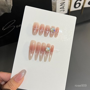 ➕純色美美噠💯純手工穿戴甲甘露寺裸透色漸變顯白玻璃珠貓眼爆閃鑽球氣質美甲貼純色穿戴甲 DYGU