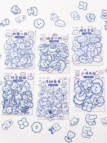 ins風日系表情貼紙手賬裝飾卡通小動物少女小圖案貼畫透明防水PET創意女孩可愛小熊自粘手機殼水杯diy貼貼紙