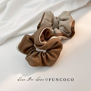 時髦精秋冬好搭配PU皮大腸圈~拼色精致軟糯仿羊皮馬尾丸子頭發圈