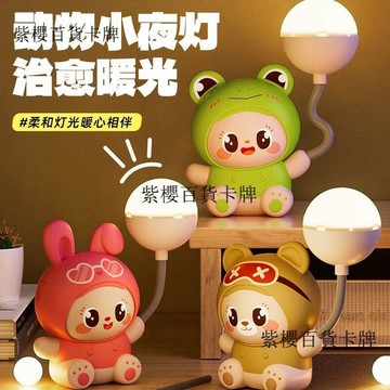 【✨台灣現*貨/ 全場免運 ✨】 卡通LED小夜燈 創意書桌擺件USB充電照明燈牀頭起夜急用燈寫字燈✨紫櫻百貨卡牌