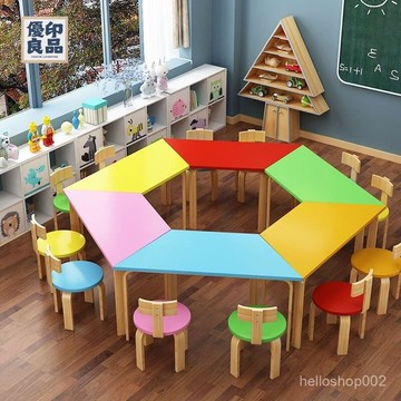 公司貨 免運 可開發票【工廠直銷】繪畵美術桌子幼兒園培訓班組閤輔導班實木學生學習套裝兒童課桌椅工廠直銷 全館八折 售後保障 5y96