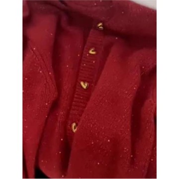歐貨漂亮新年紅色亮絲毛衣外套女秋冬季高級感超好看針織開衫上衣