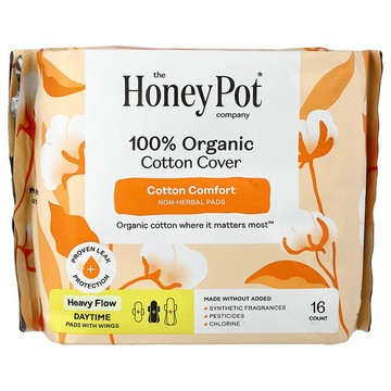 The Honey Pot Company, 全有機棉護墊，非草本日用護翼護墊，超大流量，16 片