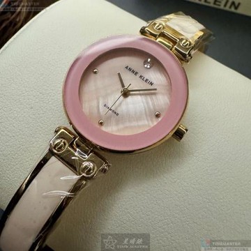 ANNE KLEIN 安妮克萊恩女錶 28mm 金色圓形合金錶殼 粉紅中三針顯示, 貝母錶面款 AN00596