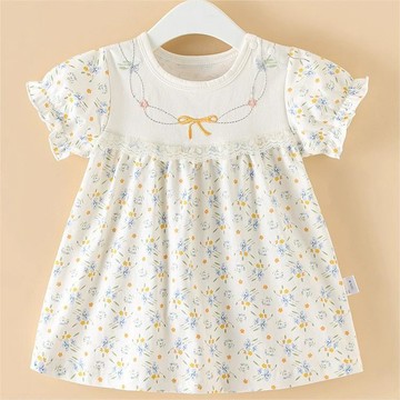 Healthy baby 女童兒童夏裝連衣裙短袖小童寶寶公主小裙子純棉碎花洋氣時髦 女童裙子 夏季裙子 連衣裙