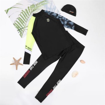 韓版長袖長褲兒童泳衣男分體防曬上衣泳褲中童大童潛水沖浪青少年