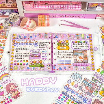 三年二班 活頁手賬本方格紙手帳本女生可愛膠帶貼紙套裝禮盒方方本可拆卸高顏值手杖本工具小清新少女日記本