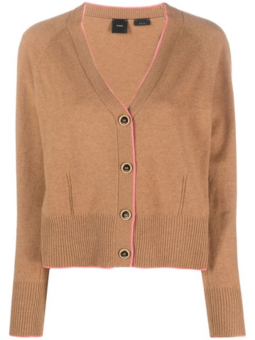 PINKO - contrast-trim wool-cashmere cardigan - women - Cashmere/Wool - XXS - Brown