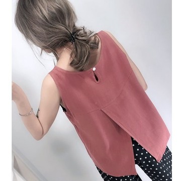 現貨秒出售完不再【JinG】小心機♡後開岔棉麻寬肩背心*扭結莫代爾棉涼感細肩背心 無袖短版上衣 打底小可愛