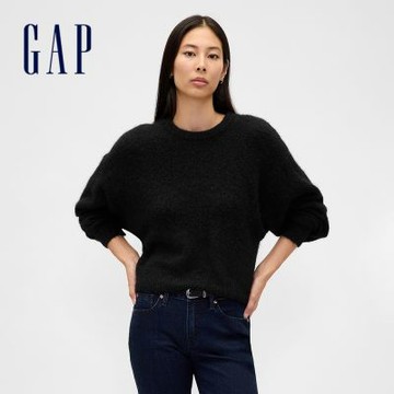 【GAP】女裝|圓領長袖針織衫-黑色(844752)
