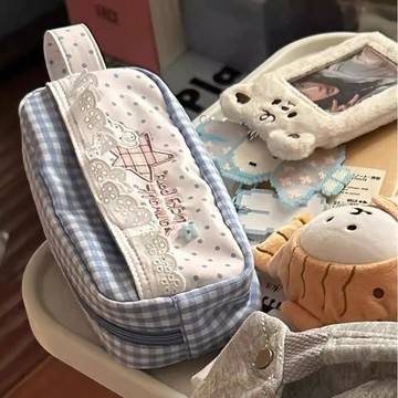 韓系 花邊格紋 收納袋 學生 收納盒 鉛筆盒 鉛筆袋 波點筆袋 ins風 高顏值 文具袋 簡約 大容量 文具盒 筆盒