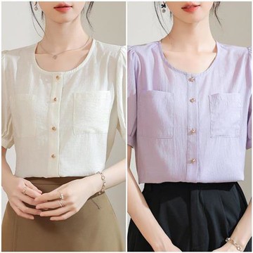 【巴黎精品】現貨+預購 女雪紡上衣短袖襯衫法式名媛氣質OL西裝蕾絲休閒女裝-五分袖法式荷葉邊2色a1kc58