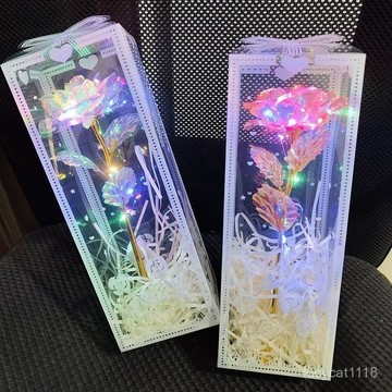🛒臺灣24h🌳新款七彩炫光玫瑰花束仿真永生花裝飾擺件拍照道具生日禮物送女友