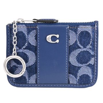 COACH C字LOGO牛仔布鑰匙拉鍊零錢包(藍)