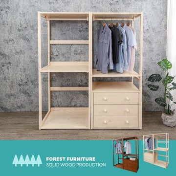 Boden-森林家具 維文5.3尺開放式實木衣櫃組合(三抽+三吊桿-兩色可選)