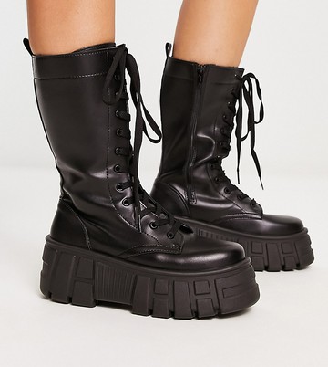 ASOS DESIGN Wide Fit Athens 3 chunky high lace up boots in black