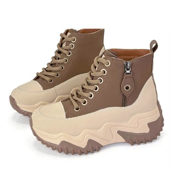 【Robinlo】真皮厚底休閒靴 休閒靴 厚底休閒靴(Jodi 復古焦糖韓系) 摩卡棕