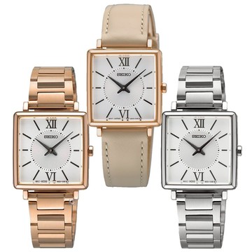 SEIKO 精工錶 CS 方形錶 女錶 手錶 (玫瑰金SWR112P1/ 銀SWR111P1/皮帶SWR114P1)