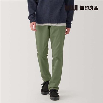 男彈性綾織合身褲 卡其綠【MUJI 無印良品】