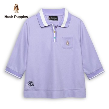 Hush Puppies POLO衫 女裝配色領刺繡小狗七分袖POLO衫