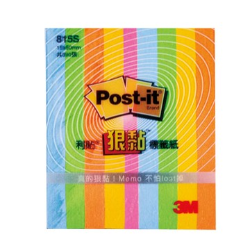 3M Post-it利貼狠黏可再貼標籤便條紙/815S/50x15mm/5色/390張/包