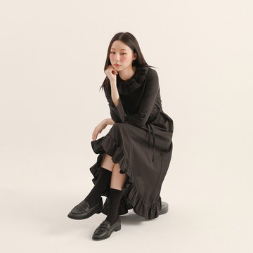 Xinya_新芽荷葉洋裝_25AF101_黑