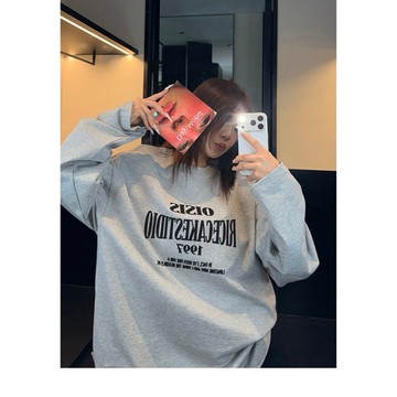 【RICECAKE & OISIS】美式植絨 字母印花 長袖t恤 高級感 百搭 oversize 上衣 女