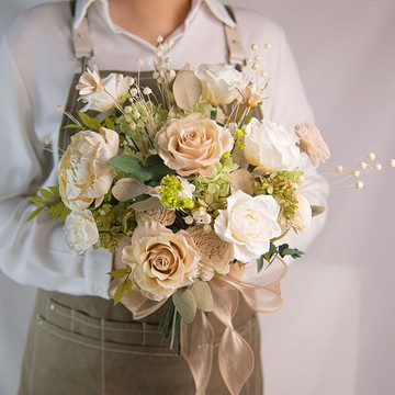 【美式清新】新娘捧花 白綠色 乾燥花 永生花 / 結婚胸花 手腕花