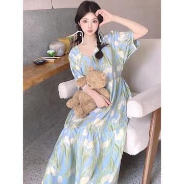 高個子人棉睡裙女棉綢夏季超薄涼快加長款到腳踝性感長裙可外穿