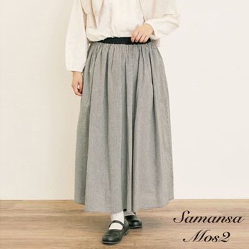 〚Samansa Mos2〛素面/格紋鬆緊腰頭抓褶長裙