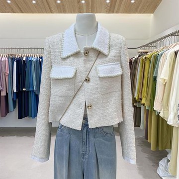 十三行秋裝復古港味撞色翻領雙口袋寬松長袖休閑排扣短款開衫外套