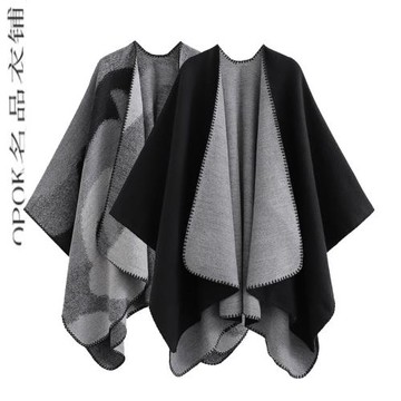 山本暗黑系雙面披肩毛毯外搭大圍巾女秋冬季西藏旅游保暖加厚斗篷