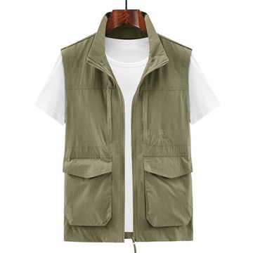 秋季新款男裝立領馬甲沖鋒登山戶外防風防水旅游釣魚導演多袋馬夾