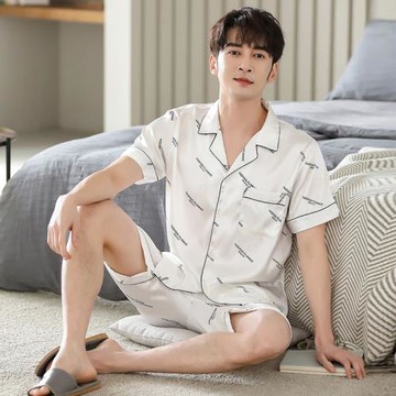高級感睡衣男夏季薄款冰絲短袖短褲夏天新款真絲綢男士家居服套裝