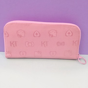 【震撼精品百貨】Hello Kitty 凱蒂貓~HELLO KITTY拉鍊長皮夾-浮雕粉色圖案