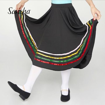 Sansha 三沙兒童芭蕾民族舞北舞英皇考級裙 女黑色性格舞裙彩帶裙