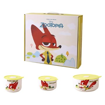Zootopia 動物方城市 尼克保鮮碗3件組 陶瓷保鮮盒  3個保鮮碗 + 3個蓋子  1組
