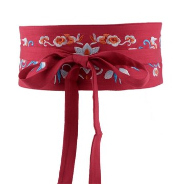 夏款刺繡腰封外搭女士棉麻布連衣裙漢服和服裝飾束腰綁帶寬腰帶