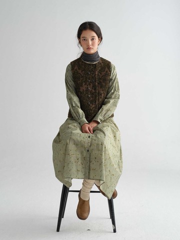 復古綠壁紙花紋提花針織羊毛雙排扣馬夾