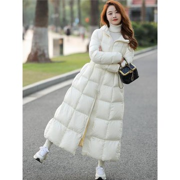 90白鴨絨2024冬季新品白色收腰氣質顯瘦羽絨服女長款加厚過膝外套