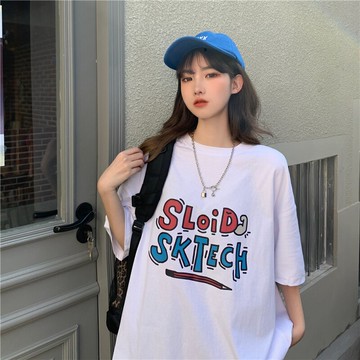 港風短袖t恤女夏寬松ins原宿風chic港味韓風半袖學生上衣