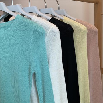 純色軟糯針織打底衫女內搭秋季氣質身顯瘦薄款高級感微透長袖上衣