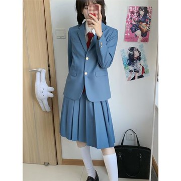櫻花家族jk漫畫感紺碧色 校供感西服西褲DK制服西裝外套套裝男女