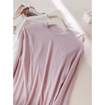 天絲萊賽爾醋酸羊毛打底衫小圓領輕薄基礎款打底保暖上衣秋冬