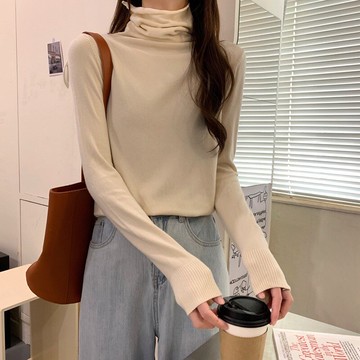 高領毛衣女秋冬洋氣2021新款純色復古百搭修身針織打底衫內搭上衣