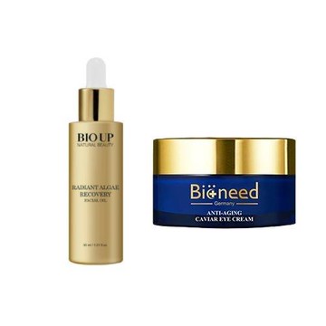 【全效呵護】BIO UP 自然美黃金微藻璀璨活膚油30ml*3入+德國Bioneed極緻亮顏魚子眼霜30mlx3入
