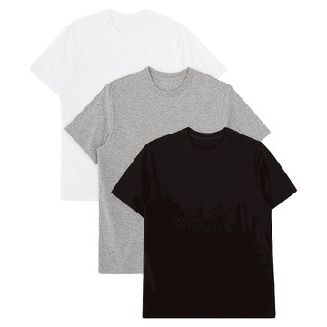 Base Alpha Essential 男女通用透氣30支圓領短袖T恤 3件組  XXL  白色 + 黑色