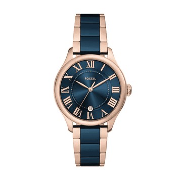 【FOSSIL】限時9折↘Gilmore 玫瑰海軍藍時尚腕女錶 玫瑰金陶瓷錶帶 38 MM CE1134